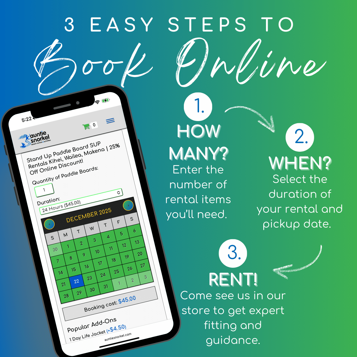 3 Easy Steps to Book Online - Maui Stand Up Paddle Board Rentals at Auntie Snorkel