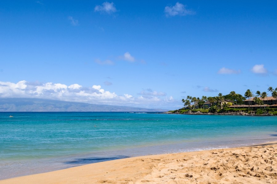 Looking out from Napili Bay, with Molokai in the distance.